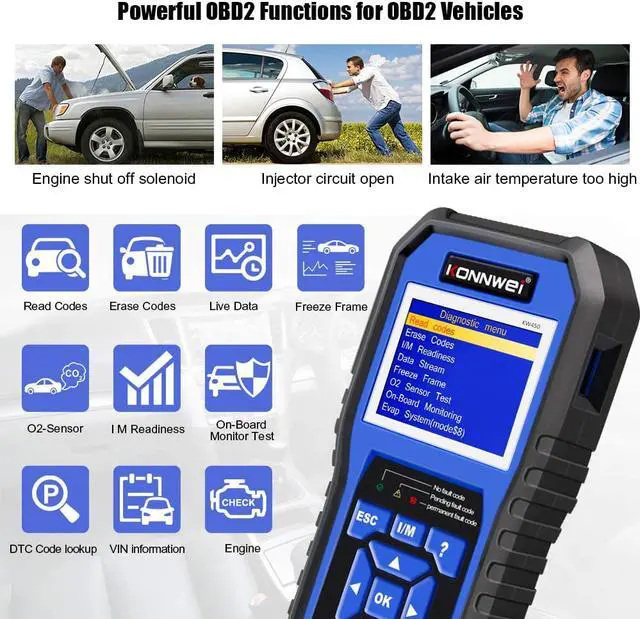 Alt view image 5 of 7 - KONNWEI KW450 All System OBD2 Scanner with 9 Special Functions for VAG Vehicles Diagnosis Code Reader Oil SAS EPB TPS Reset Injector Coding DPF Lamp Adjust Suspension Scan Tool