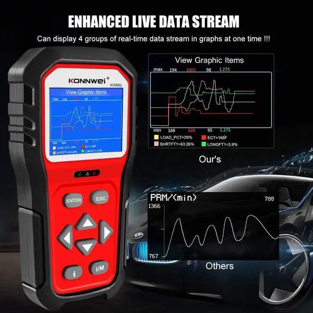 Alt view image 3 of 7 - KONNWEI KW860 OBD2 Scanner Car Code Reader Diagnostic Scan Tool with Enhanced Live Data Stream and Upgraded Graphing Battery Status Check Function