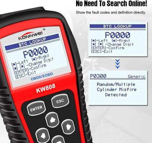 Alt view image 3 of 7 - KONNWEI KW808 Auto OBDII Code Reader 2.8"Large Screen OBD2 Scanner with Full Diagnostic Scan Tool Functions Check Car Engine Light Fault Code Analyzer for All 1996 and Newer Cars with OBD II Protocol