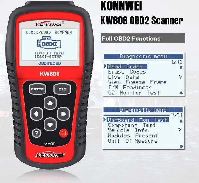 Alt view image 4 of 7 - KONNWEI KW808 Auto OBDII Code Reader 2.8"Large Screen OBD2 Scanner with Full Diagnostic Scan Tool Functions Check Car Engine Light Fault Code Analyzer for All 1996 and Newer Cars with OBD II Protocol