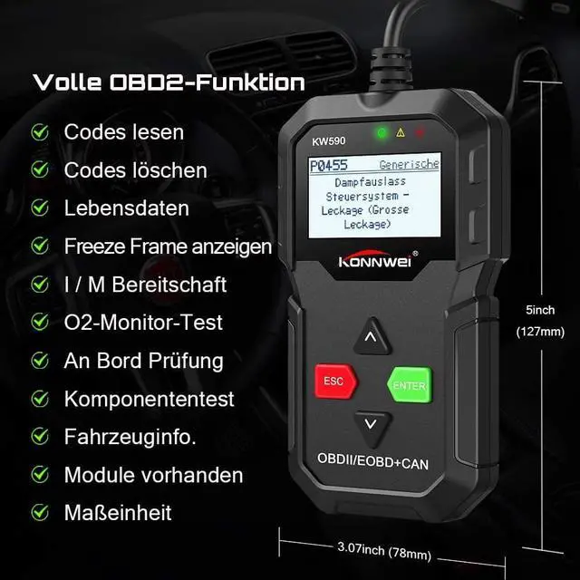 Alt view image 6 of 7 - KONNWEI OBD II Code Reader KW590 OBD2 Diagnostic Scanner (black)