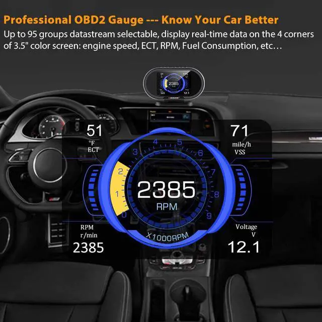 Alt view image 7 of 7 - KONNWEI KW206 Car OBD2 HUD Digital Meter RPM Gauge All in One Automotive Trip Computer Smart OBD Speedometer Tachometer Water Temperature Fuel Pressure Tester for All 1996 and Newer Cars