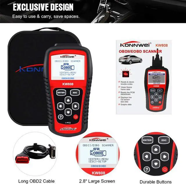 Alt view image 5 of 7 - KONNWEI KW808 Auto OBDII Code Reader 2.8"Large Screen OBD2 Scanner with Full Diagnostic Scan Tool Functions Check Car Engine Light Fault Code Analyzer for All 1996 and Newer Cars with OBD II Protocol