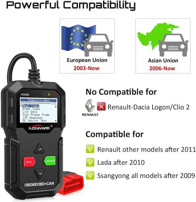 Alt view image 7 of 7 - KONNWEI OBD II Code Reader KW590 OBD2 Diagnostic Scanner (black)