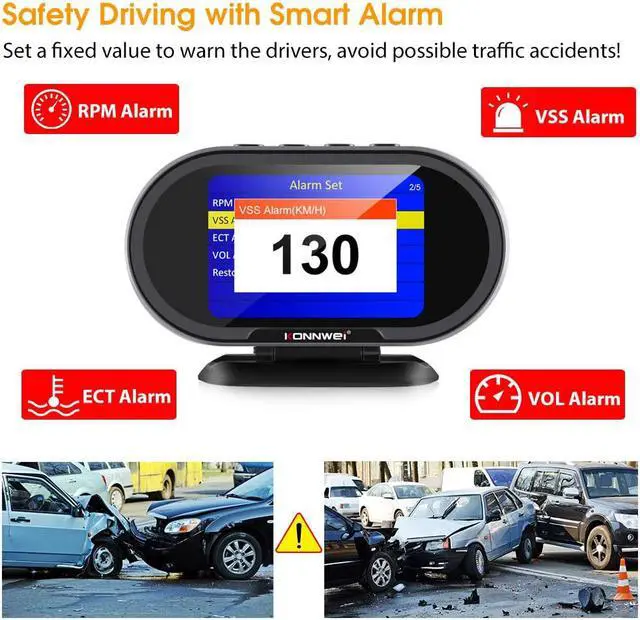 Alt view image 5 of 7 - KONNWEI KW206 Car OBD2 HUD Digital Meter RPM Gauge All in One Automotive Trip Computer Smart OBD Speedometer Tachometer Water Temperature Fuel Pressure Tester for All 1996 and Newer Cars