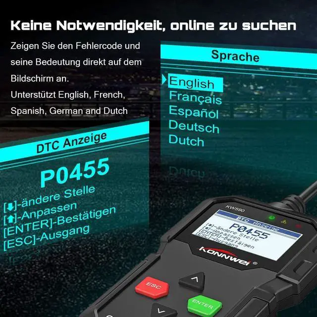Alt view image 4 of 7 - KONNWEI OBD II Code Reader KW590 OBD2 Diagnostic Scanner (black)