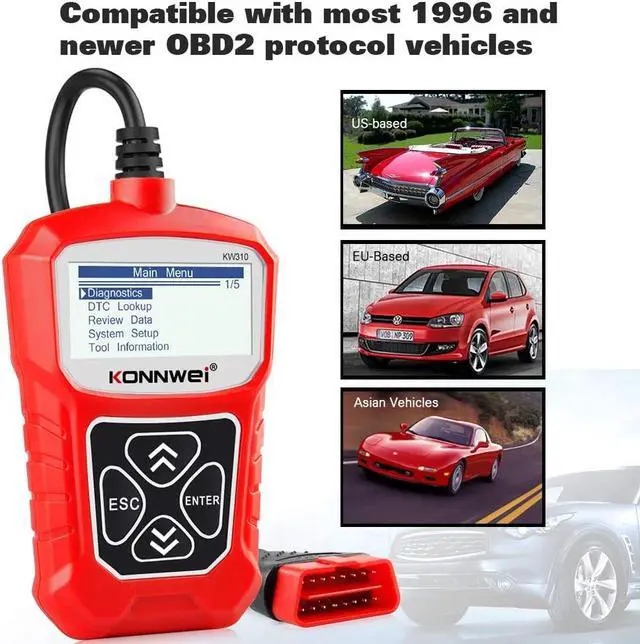 Alt view image 7 of 7 - KONNWEI KW310 OBD2 Scanner Full OBDII Functions 10 Modes Automotive Engine Fault Code Reader Scan Tool for All 1996 and Newer Cars (Red)
