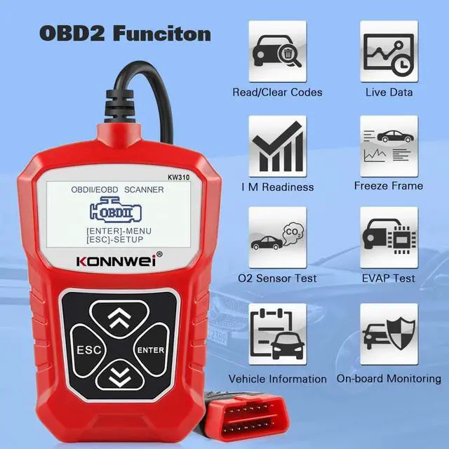 Alt view image 3 of 7 - KONNWEI KW310 OBD2 Scanner Full OBDII Functions 10 Modes Automotive Engine Fault Code Reader Scan Tool for All 1996 and Newer Cars (Red)