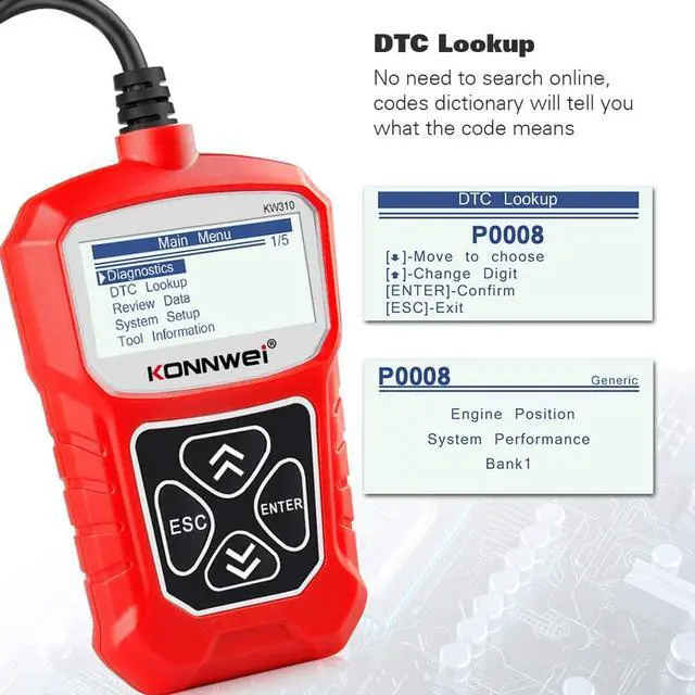 Alt view image 5 of 7 - KONNWEI KW310 OBD2 Scanner Full OBDII Functions 10 Modes Automotive Engine Fault Code Reader Scan Tool for All 1996 and Newer Cars (Red)