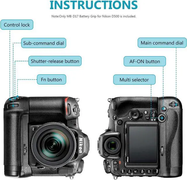 Alt view image 5 of 7 - Battery Grip Replacement For MB-D17 Compatible with Nikon D500 Camera