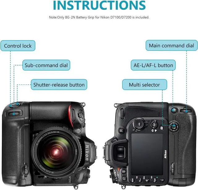 Alt view image 2 of 7 - Vertical Battery Grip Replacement for MB-D15 and Nikon D7100 D7200 Digital SLR Camera