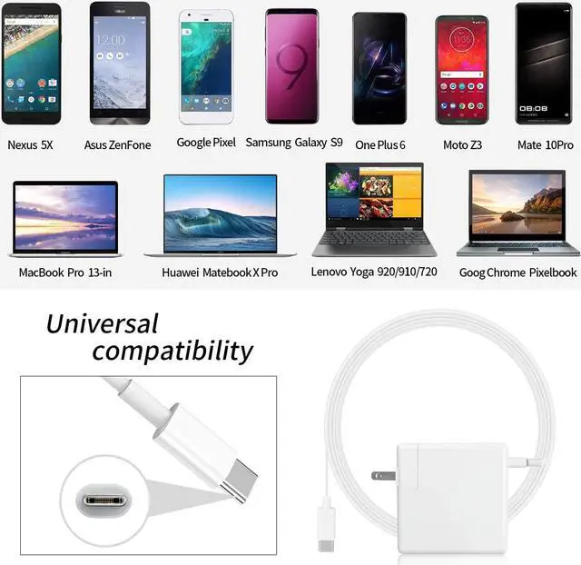 Alt view image 2 of 2 - 61W USB-C Power Adapter and USB-C to USB-C Charge Cable (6.6ft/2m) for Apple