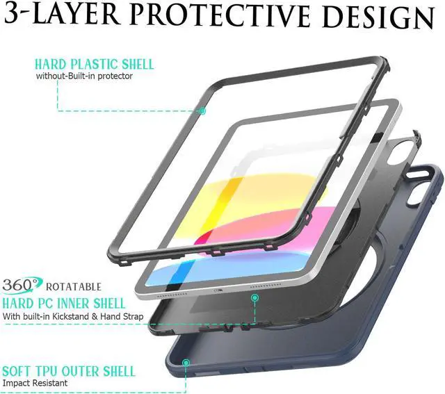 Alt view image 4 of 7 - Cool Protection Hand Strap Series Case Cover for Apple iPad 10.2(9th Generation 2021) [Shockproof Bumper] Heavy Duty Rugged Protection Antislip Integrated Kickstand