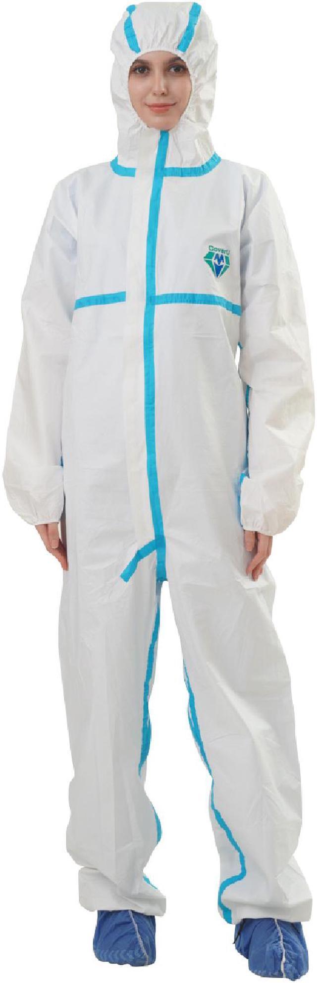 Medtecs Disposable Coveralls, Protective Coverall Suits, CoverU PPE, with  Hood for Men and Women, with Sealed Tape, 3XL size, color White, 1 pcs per  pack 