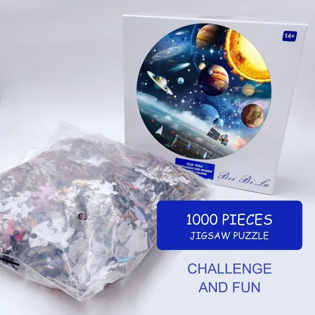 Alt view image 7 of 7 - Round Jigsaw Puzzle Planets and Space Educational Game 27 Inch 1000 Pieces