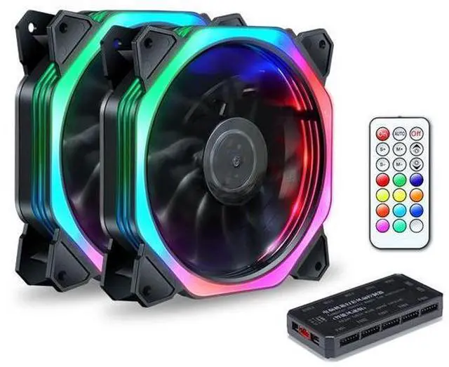 Main image of 2pcs Fan+remote controller pwm cpu rgb fan 120mm Fan Computer PC Case Fan RGB Adjust LED Fan Speed 120mm Quiet Remote Computer Cooler Cooling RGB Case Fans