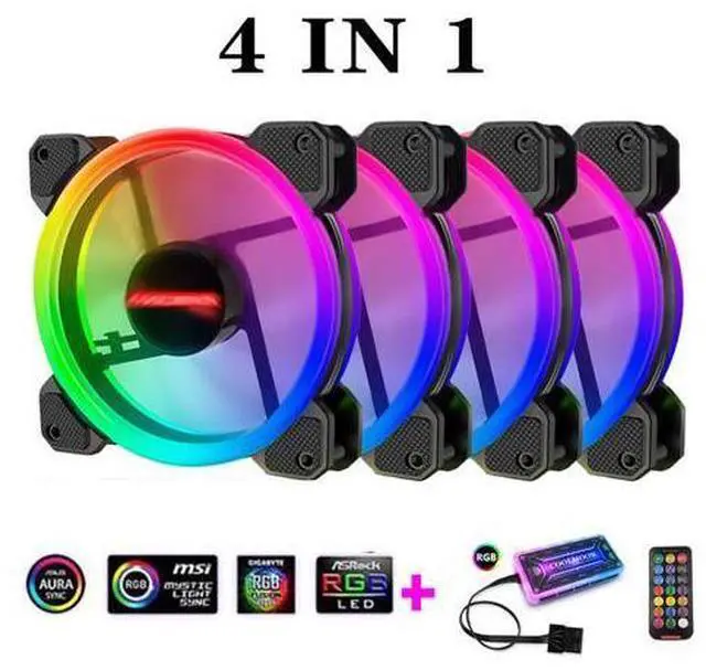 Main image of 4 in 1 RGB Fans 120mm PC Computer Case Fan Cooling Cooler Fan Adjustable RGB Led 12V Mute Ventilador PC RGB Case Fan for Intel AMD