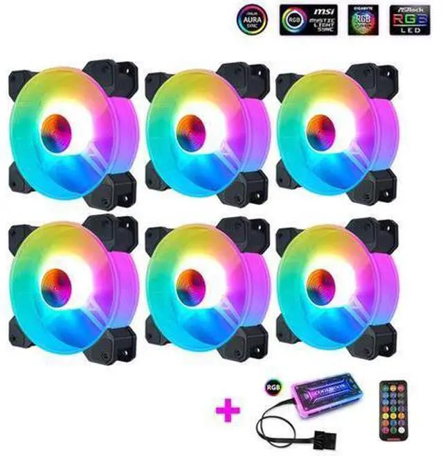 Main image of 6PCS Computer Case Fan RGB Fans adjustable Colorful Lamp Light for Intel AMD radiator Mute PC 120mm Case Fan Adjust Cooler Fan (6pcs Case Fans with Controller)