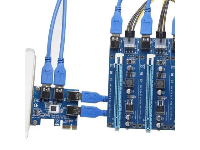 Alt view image 3 of 3 - PCIe 1 to 4 PCI-Express 16X Slots Riser Card PCI-E 1X to External 4 PCI-e USB 3.0 Adapter Multiplier Card for Bitcoin Miner
