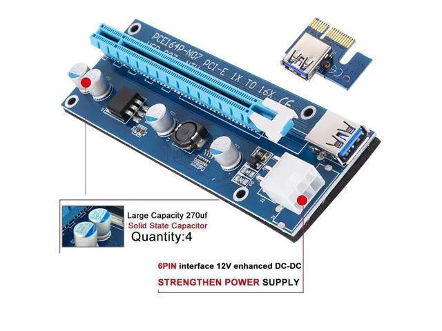 Alt view image 2 of 7 - CORN Mining Riser Card PCIE Mining Rig USB 3.0 GPU Riser Adapter Monero ETH BTC Miner with USB 3.0 Data Cable 60CM 15Pin SATA to 6Pin Power Cable Adhesive Pad VER006C Riser Cables 6 Pack
