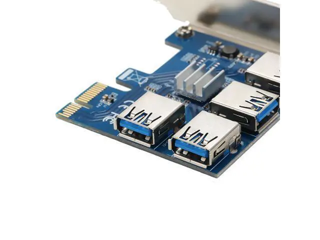 Alt view image 3 of 4 - PCI Express Riser Card Extender 1X to 4 PCI-E 16X Slots for Mining Miner ETH BTC 4 in 1 PCIe Riser Adapter Board USB3.0 PCI-e