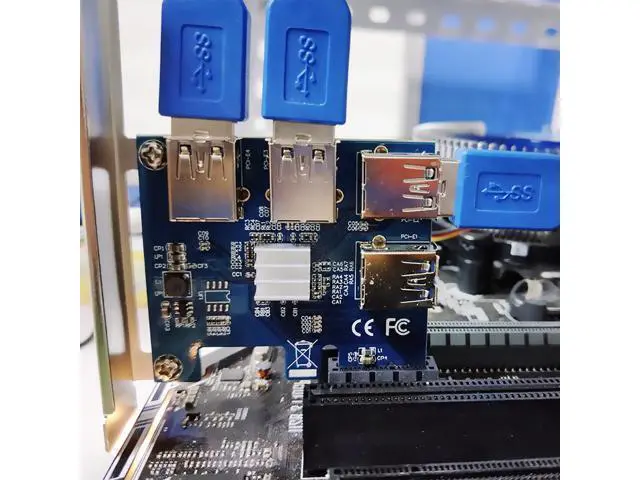 Alt view image 4 of 4 - PCI Express Riser Card Extender 1X to 4 PCI-E 16X Slots for Mining Miner ETH BTC 4 in 1 PCIe Riser Adapter Board USB3.0 PCI-e