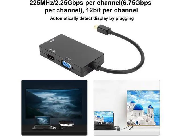 Alt view image 2 of 5 - Tosuny Docking Station Mini Display Port to VGA+HDMI+DVI Adapter 50/60Hz 700mW, Supports Mini Display Port 1.1a Dual Mode Input(Black)