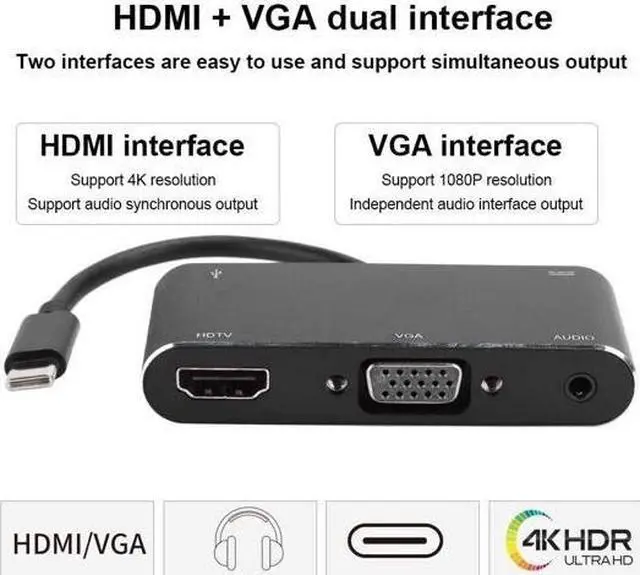 Alt view image 4 of 7 - USB Docking Station, Type-C Docking Station Support HD 4K 1080P Resolution for Mobile Phone Computer, Interface for HDMI/VGA 3.2mm Audio/USB3.0/YSB-C