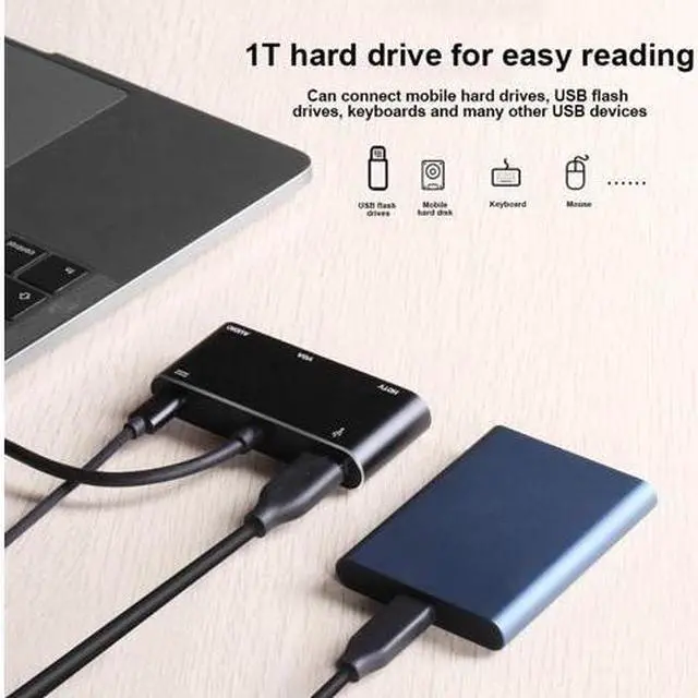 Alt view image 2 of 7 - USB Docking Station, Type-C Docking Station Support HD 4K 1080P Resolution for Mobile Phone Computer, Interface for HDMI/VGA 3.2mm Audio/USB3.0/YSB-C