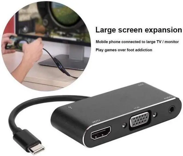 Alt view image 3 of 7 - USB Docking Station, Type-C Docking Station Support HD 4K 1080P Resolution for Mobile Phone Computer, Interface for HDMI/VGA 3.2mm Audio/USB3.0/YSB-C