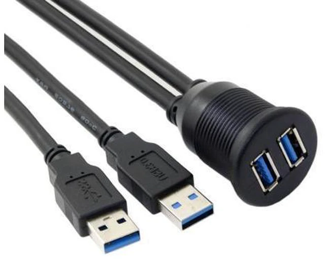Alt view image 3 of 7 - 1m Waterproof Dual USB 3.0 Extension AUX Flush Mount Car Mount Extension Cable for Dashboard Panel U3-383-2P-1.0M