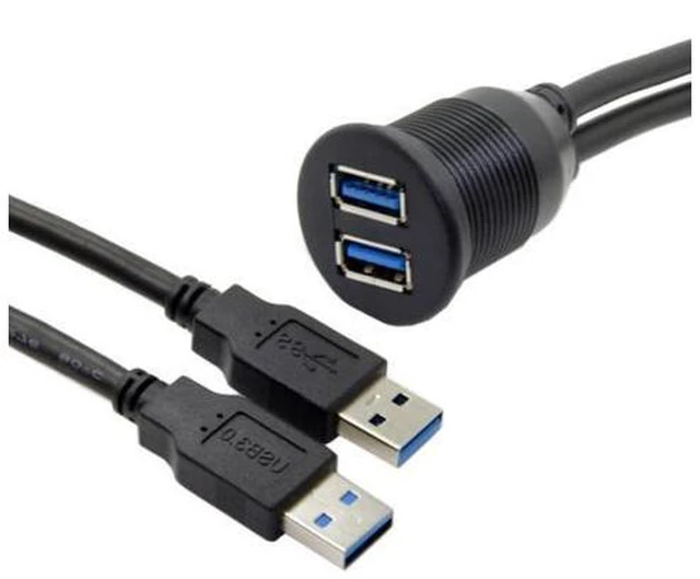 Alt view image 4 of 7 - 1m Waterproof Dual USB 3.0 Extension AUX Flush Mount Car Mount Extension Cable for Dashboard Panel U3-383-2P-1.0M