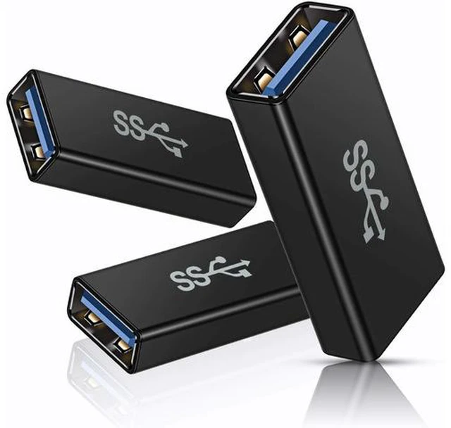 Main image of USB Female to Female Adapter (3-Pack) USB 3.0 Female to Type A Female 3.0 Cable Coupler for Connecting Two USB Male Ends Cord Extension Connector (Black (Upgraded))