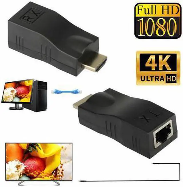 Main image of 2Pcs 4K 1080P HDMI Extender to RJ45 Over Cat 5e/6 Network LAN Ethernet Adapter