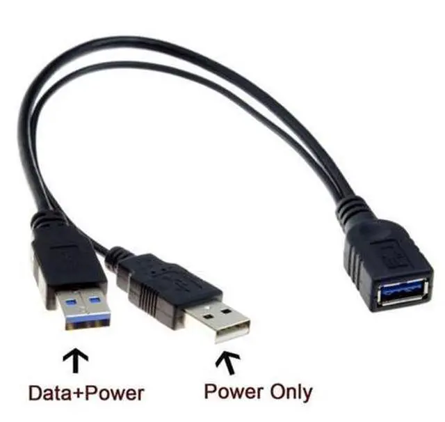 Alt view image 6 of 6 - Black USB 3.0 Female to Dual USB Male Extra Power Data Y Extension Cable for 2.5" Mobile Hard Disk U3-255
