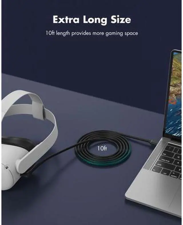 Alt view image 2 of 7 - KIWI design Link Cable for Oculus Quest 2, 10 Feet/3 Meters High-Speed Data Transfer USB C 3.2 Gen1 Cable to a Gaming PC, Black