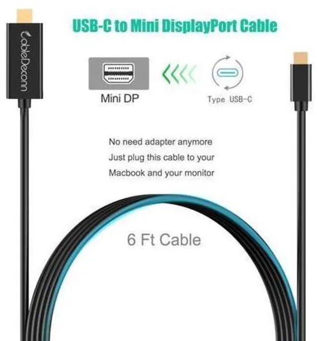 Alt view image 2 of 6 - Type-C USB 3.1 C Thunderbolt to Mini DisplayPort DP 4K Adapter Cable for Macbook