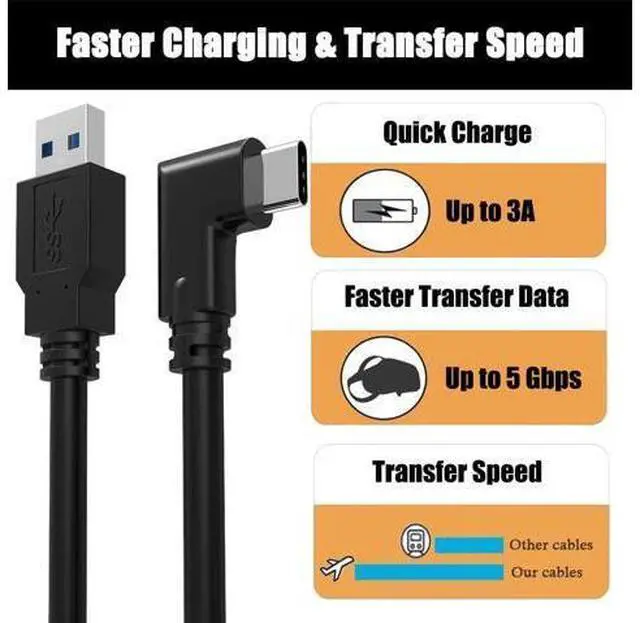 Alt view image 2 of 7 - Oculus Quest Link Cable, USB 3.0 USB A to USB C Cable 16FT, 90 Degree Angled High Speed Data Transfer & Fast Charging Cable Compatible for Oculus Quest and Oculus Quest 2 to Gaming PC (16ft/5M)
