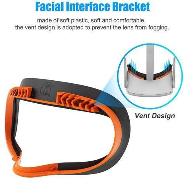 Alt view image 3 of 7 - Resilient VR Facial Vent Soft Interface Bracket & Anti-Leakage Light PU Leather Foam Face Cover Replacement Pad Custom Comfort Accessories 7-Piece Set for Oculus Quest 2 (Orange,7-in-1)