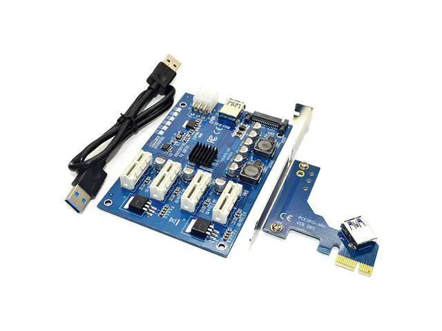 Alt view image 4 of 7 - PCI-E X1 To 4PCI-E X16 Expansion Kit 1 To 4 Port PCI Express Switch Multiplier Hub 6Pin Sata Usb Riser Card For BTC Miner