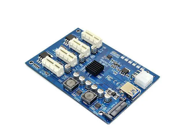 Alt view image 6 of 7 - PCI-E X1 To 4PCI-E X16 Expansion Kit 1 To 4 Port PCI Express Switch Multiplier Hub 6Pin Sata Usb Riser Card For BTC Miner
