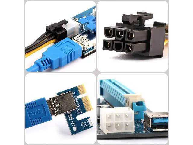 Alt view image 6 of 7 - CORN Mining Riser Card PCIE Mining Rig USB 3.0 GPU Riser Adapter Monero ETH BTC Miner with USB 3.0 Data Cable 60CM 15Pin SATA to 6Pin Power Cable Adhesive Pad VER006C Riser Cables 6 Pack