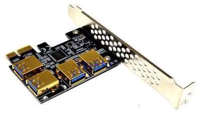 Main image of New 4 Ports PCIe Riser Adapter Board PCI-E 1x to 4 USB 3.0 PCI-E Rabbet GPU Riser Extender Ethereum ETH/Monero XMR/Zcash ZEC 16X External Slot Card Multiplier for Miner Mining BTC