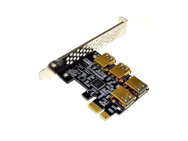 Alt view image 2 of 6 - New 4 Ports PCIe Riser Adapter Board PCI-E 1x to 4 USB 3.0 PCI-E Rabbet GPU Riser Extender Ethereum ETH/Monero XMR/Zcash ZEC 16X External Slot Card Multiplier for Miner Mining BTC