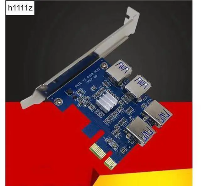 Main image of 1 to 4 PCI-E to PCIe Slot USB3.0 4 Port PCI Express 1x Riser Card Adapter Converter Card USB 3.0 Connector for BTC Miner Mining