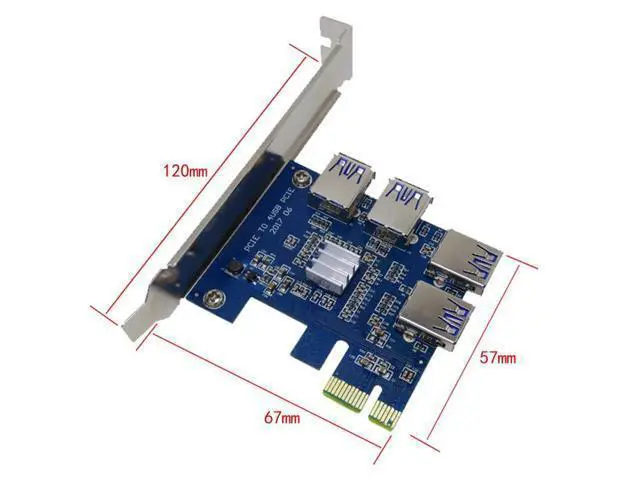 Alt view image 3 of 3 - 1 to 4 PCI-E to PCIe Slot USB3.0 4 Port PCI Express 1x Riser Card Adapter Converter Card USB 3.0 Connector for BTC Miner Mining