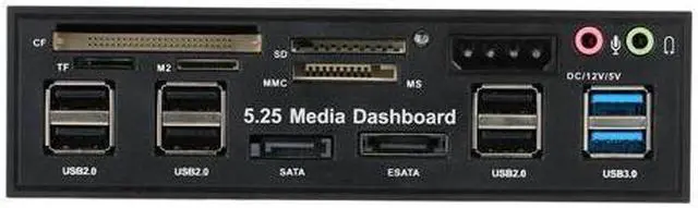 Main image of Multi-Function 5.25 Bay USB 3.0 Hub eSATA,Sata Front Panel, SATA Port Internal Card Reader PC Dashboard Media Front Panel Audio for SD MS CF TF M2 MMC Memory Cards Fits 5.25" Bay