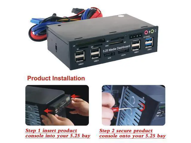 Alt view image 5 of 7 - Multi-Function 5.25 Bay USB 3.0 Hub eSATA,Sata Front Panel, SATA Port Internal Card Reader PC Dashboard Media Front Panel Audio for SD MS CF TF M2 MMC Memory Cards Fits 5.25" Bay