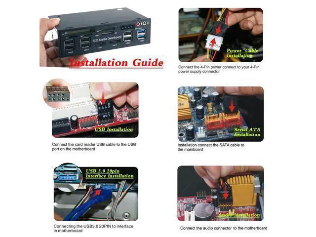 Alt view image 7 of 7 - Multi-Function 5.25 Bay USB 3.0 Hub eSATA,Sata Front Panel, SATA Port Internal Card Reader PC Dashboard Media Front Panel Audio for SD MS CF TF M2 MMC Memory Cards Fits 5.25" Bay