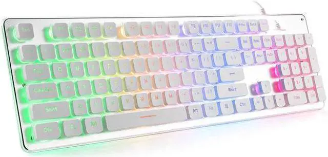 Main image of LANGTU Membrane Gaming Keyboard Rainbow LED Backlight Silent Keyboard USB Wired Full Metal Panel 25-Key Anti-Ghosting Computer Keyboard 104-Key-White